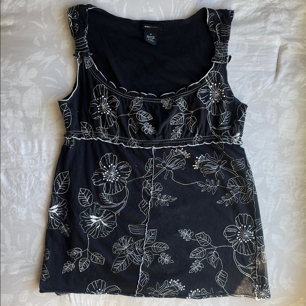 BCBGMaxAzria Black Floral Tank Top